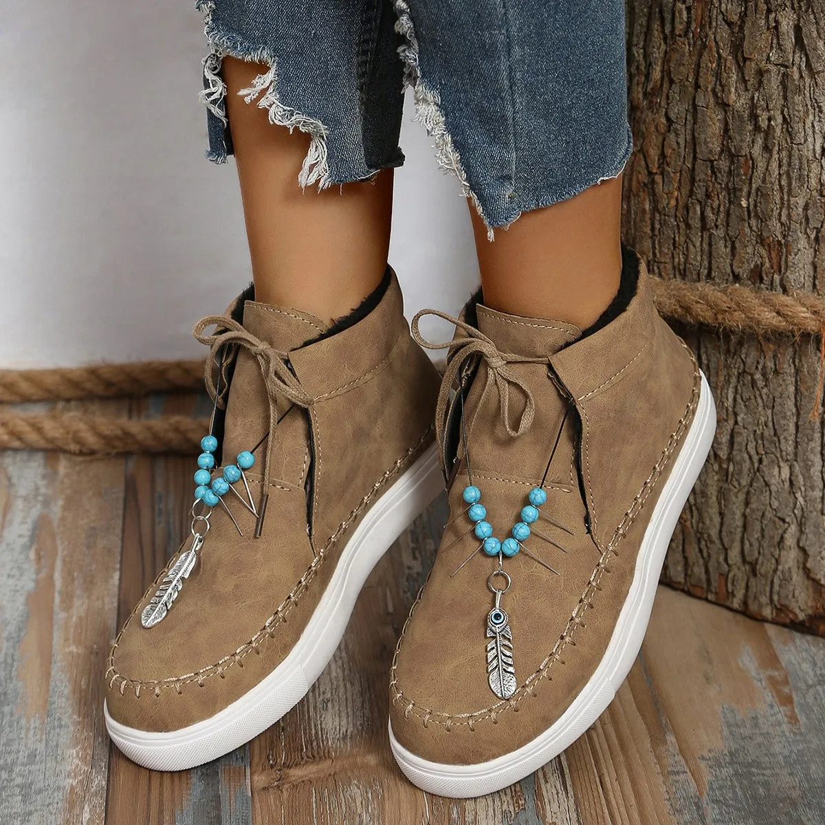 Tied Bead Trim Platform Sneakers