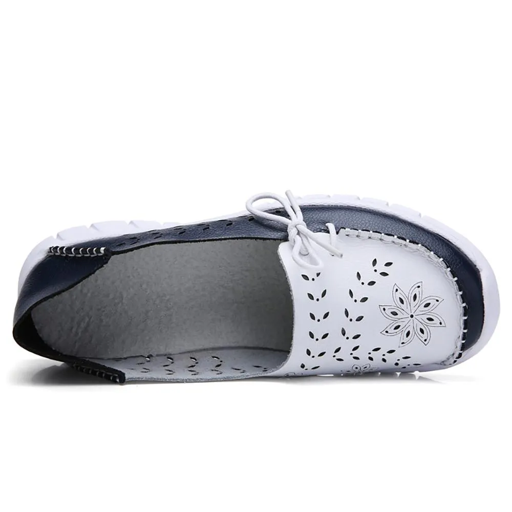 Two-color Hollow-out Slip-On Moccasin Boat Shoes