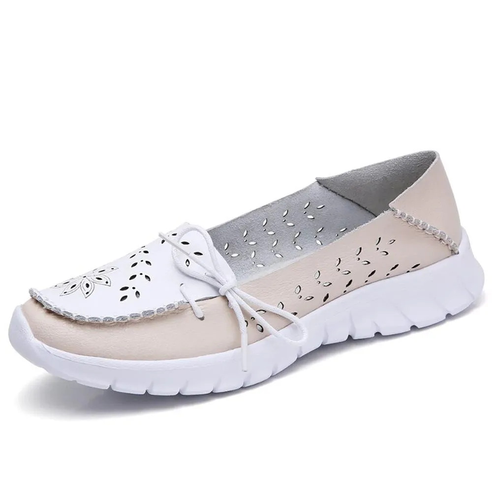 Two-color Hollow-out Slip-On Moccasin Boat Shoes