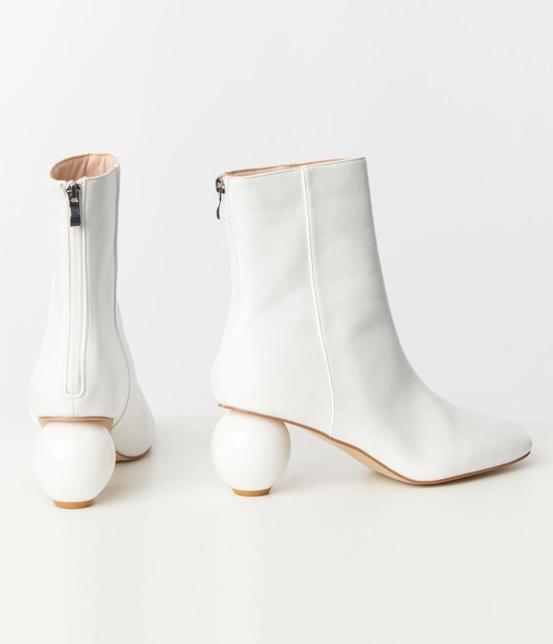 Unique Vintage White Leatherette Ball Heel Booties