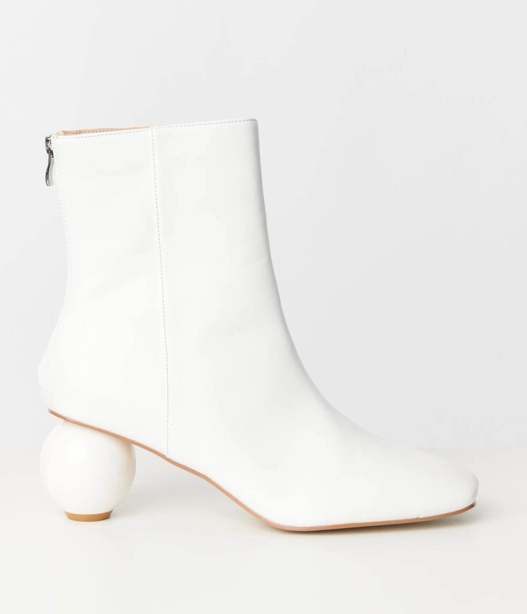 Unique Vintage White Leatherette Ball Heel Booties