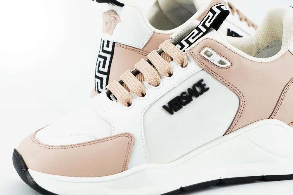 Versace Light Pink and White Calf Leather Sneakers