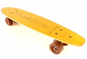 Vintage Roller Derby X24 Skateboard in Yellow, Wood Skateboard (c.1970s)