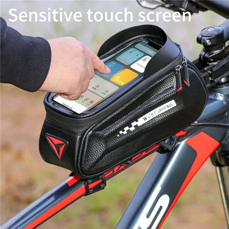 WEST BIKING 7 Inch Bike Top Tube Front Hard Shell Bag Touch Screen Waterproof Riding Gear Bag(Black)