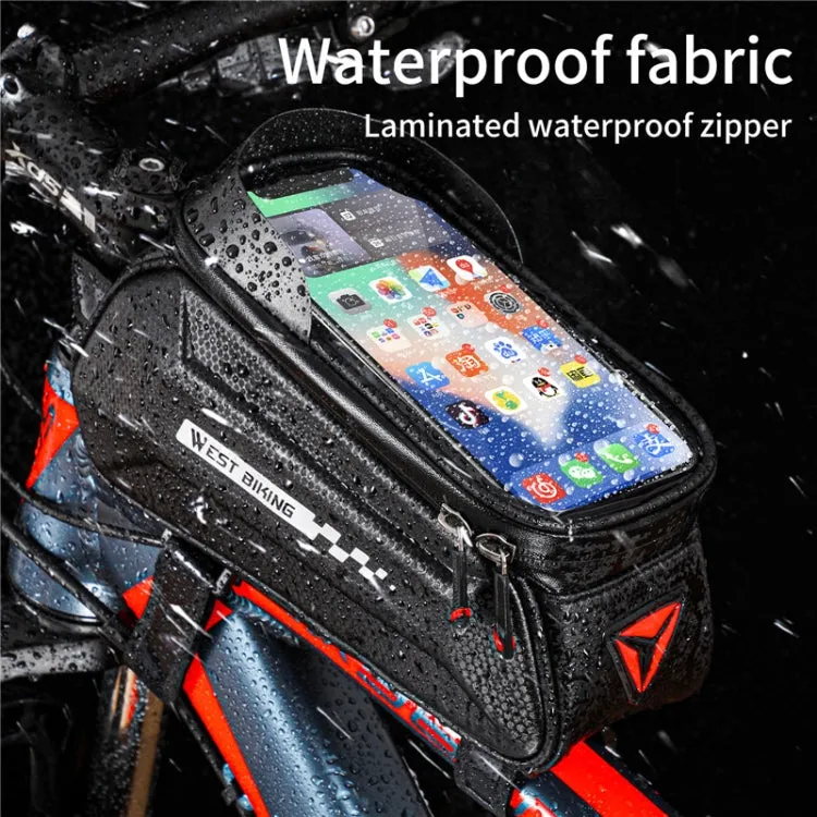 WEST BIKING 7 Inch Bike Top Tube Front Hard Shell Bag Touch Screen Waterproof Riding Gear Bag(Black)