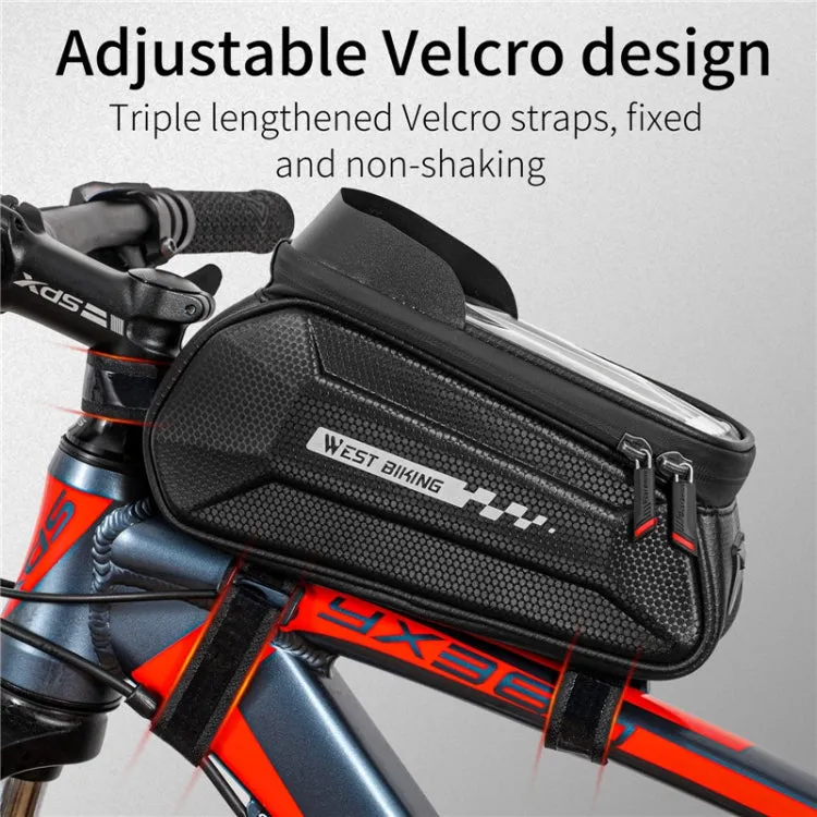 WEST BIKING 7 Inch Bike Top Tube Front Hard Shell Bag Touch Screen Waterproof Riding Gear Bag(Black)