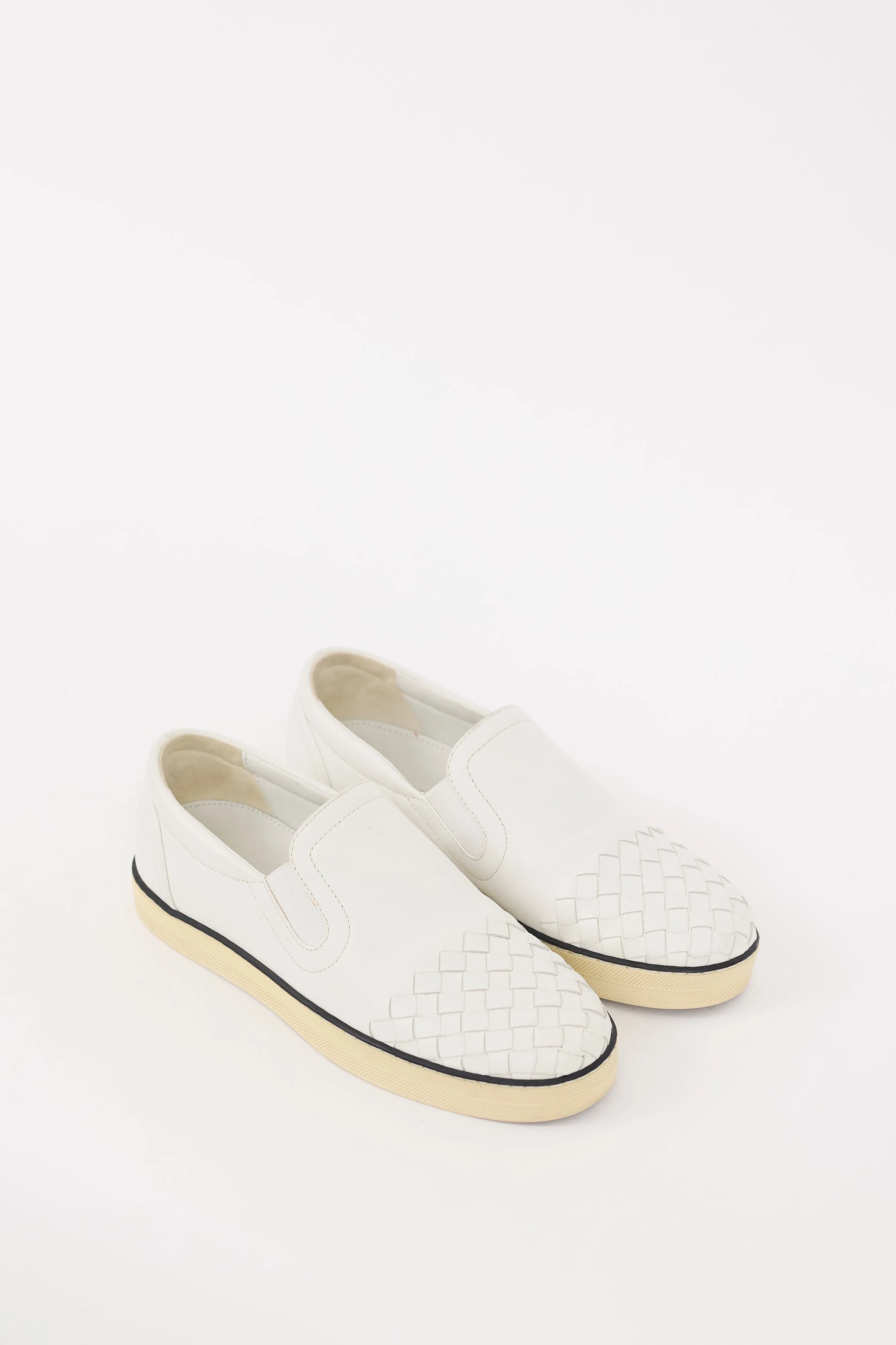 White Leather Intrecciato Slip On Sneaker