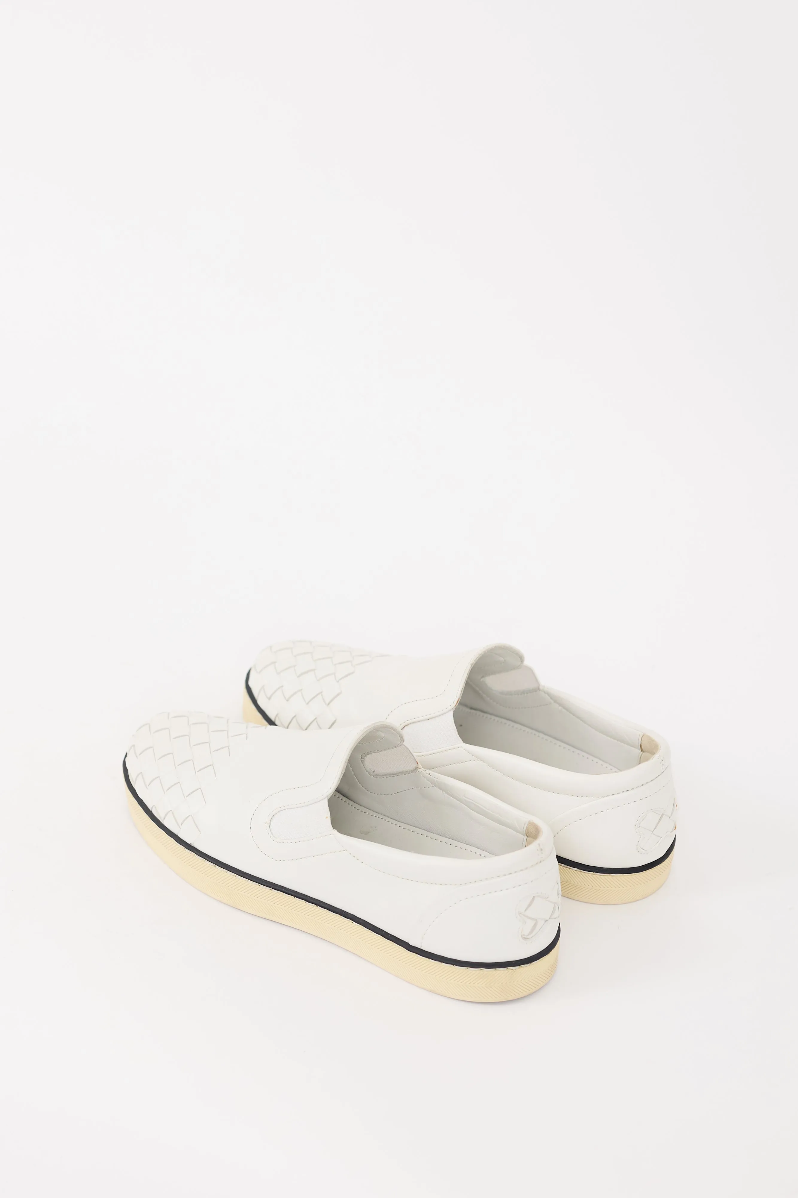 White Leather Intrecciato Slip On Sneaker