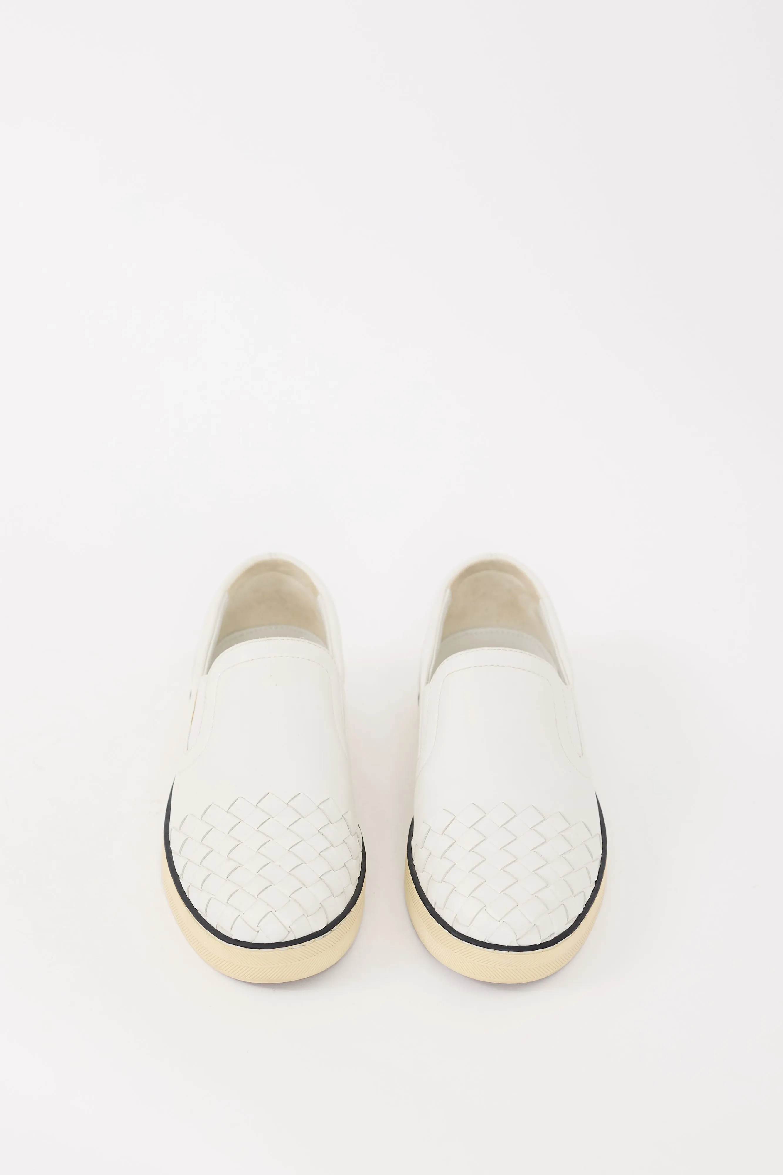 White Leather Intrecciato Slip On Sneaker