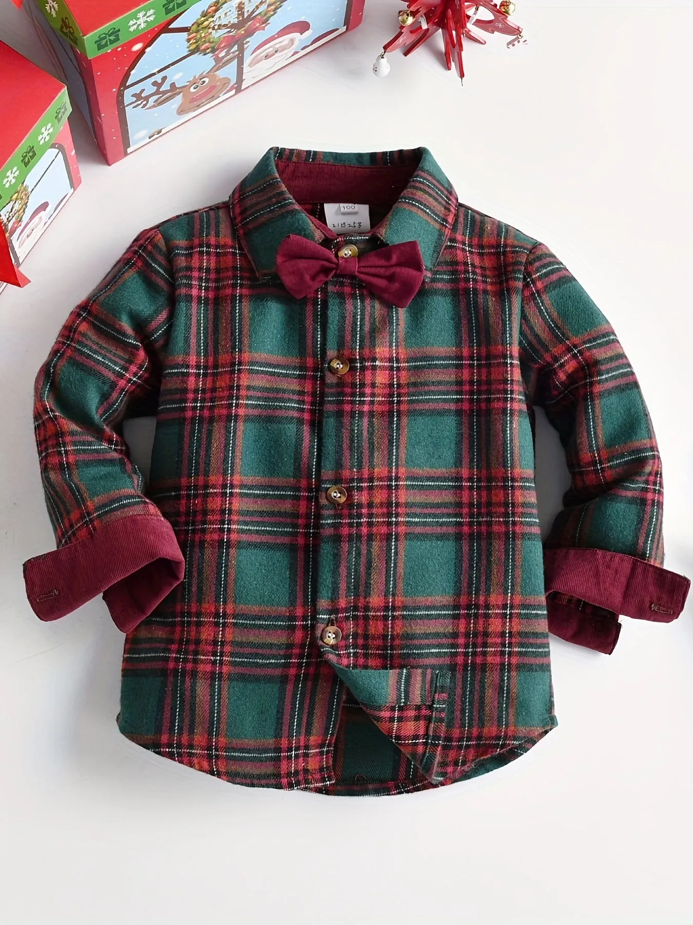 Winter Collection Boys Christmas Check Shirt Set with Bib Pants