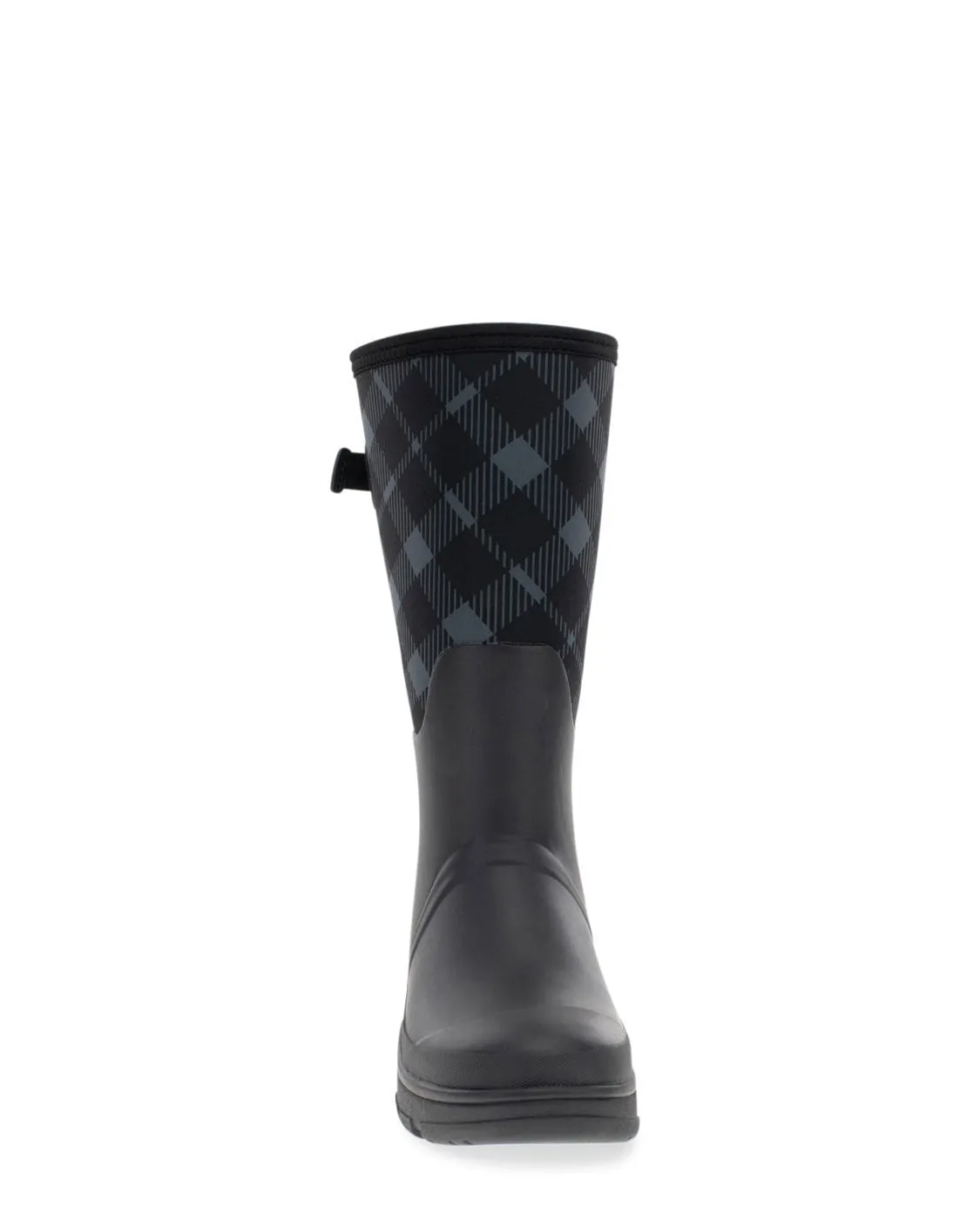 Women's Buffalo Check Neoprene Wide Calf Rain Boot - Black