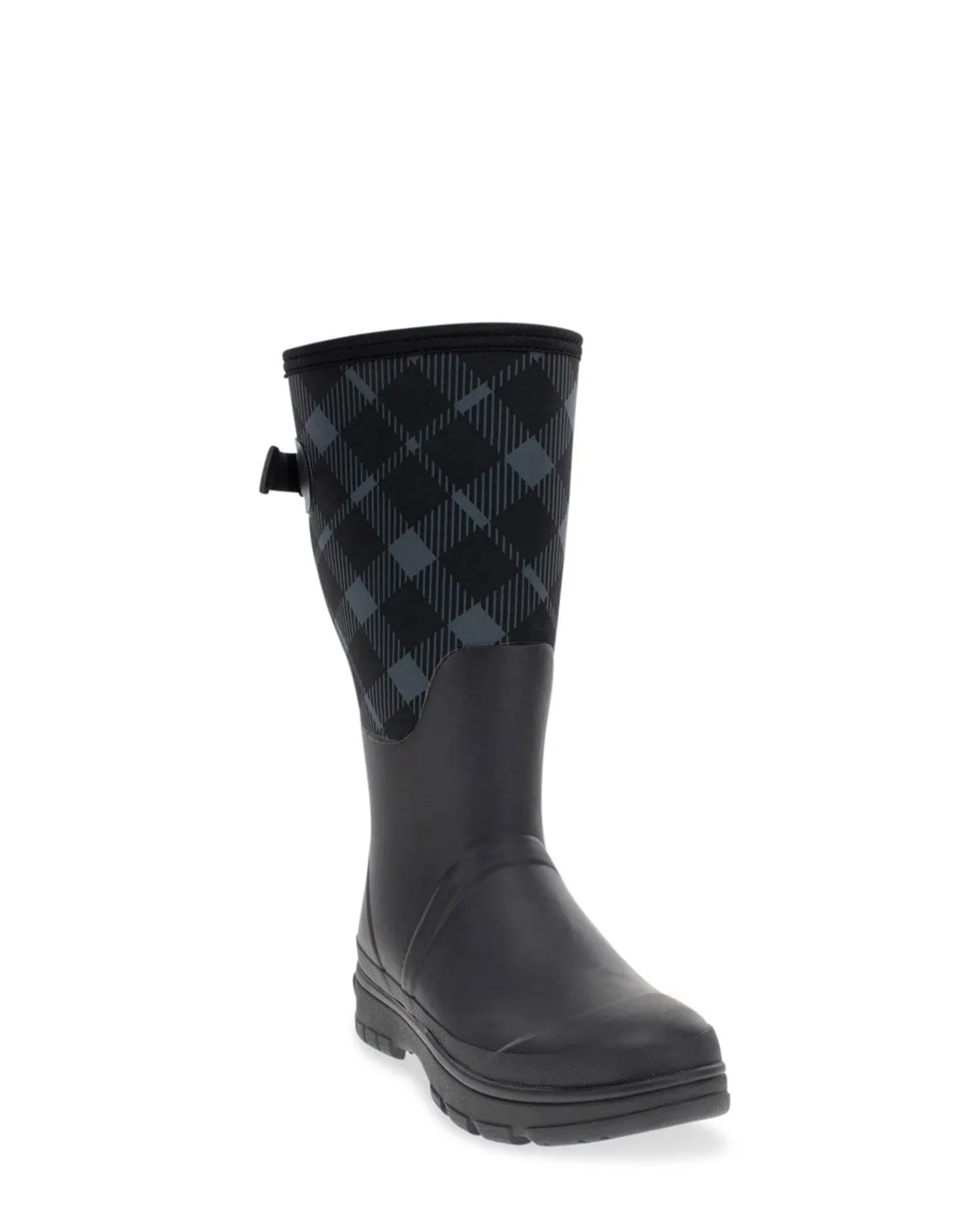 Women's Buffalo Check Neoprene Wide Calf Rain Boot - Black