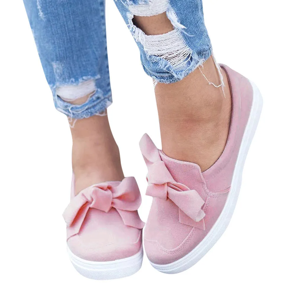 Women's Ladies Shoes Flat Bowknot Slip On Sneakers Fashion Girls Casual Shoes