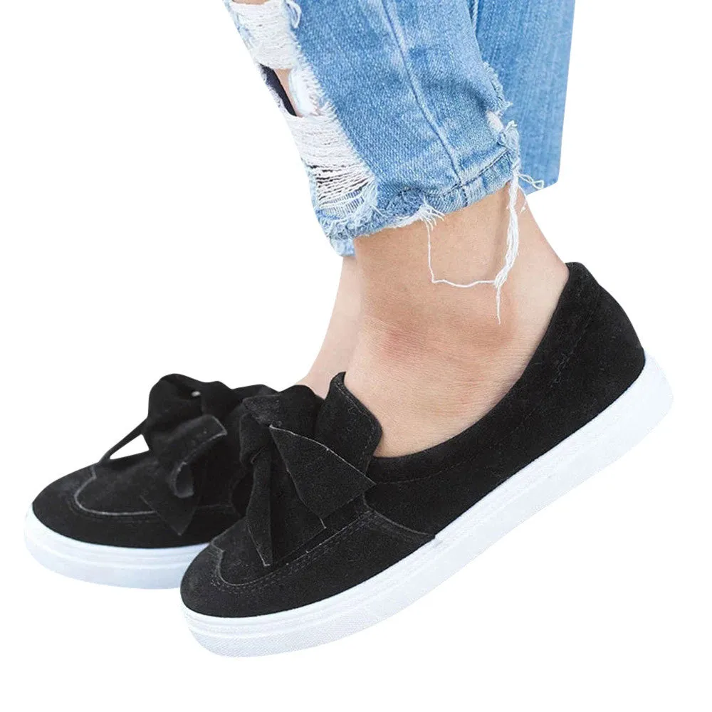 Women's Ladies Shoes Flat Bowknot Slip On Sneakers Fashion Girls Casual Shoes