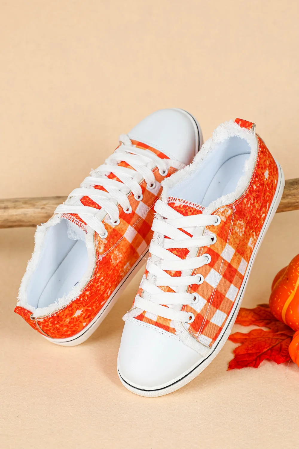 Women's Orange Plaid Print Ombre Slip On Sneakers