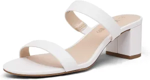 Women's White Two Strap Low Block Chunky Heel Sandals - Size 9.5