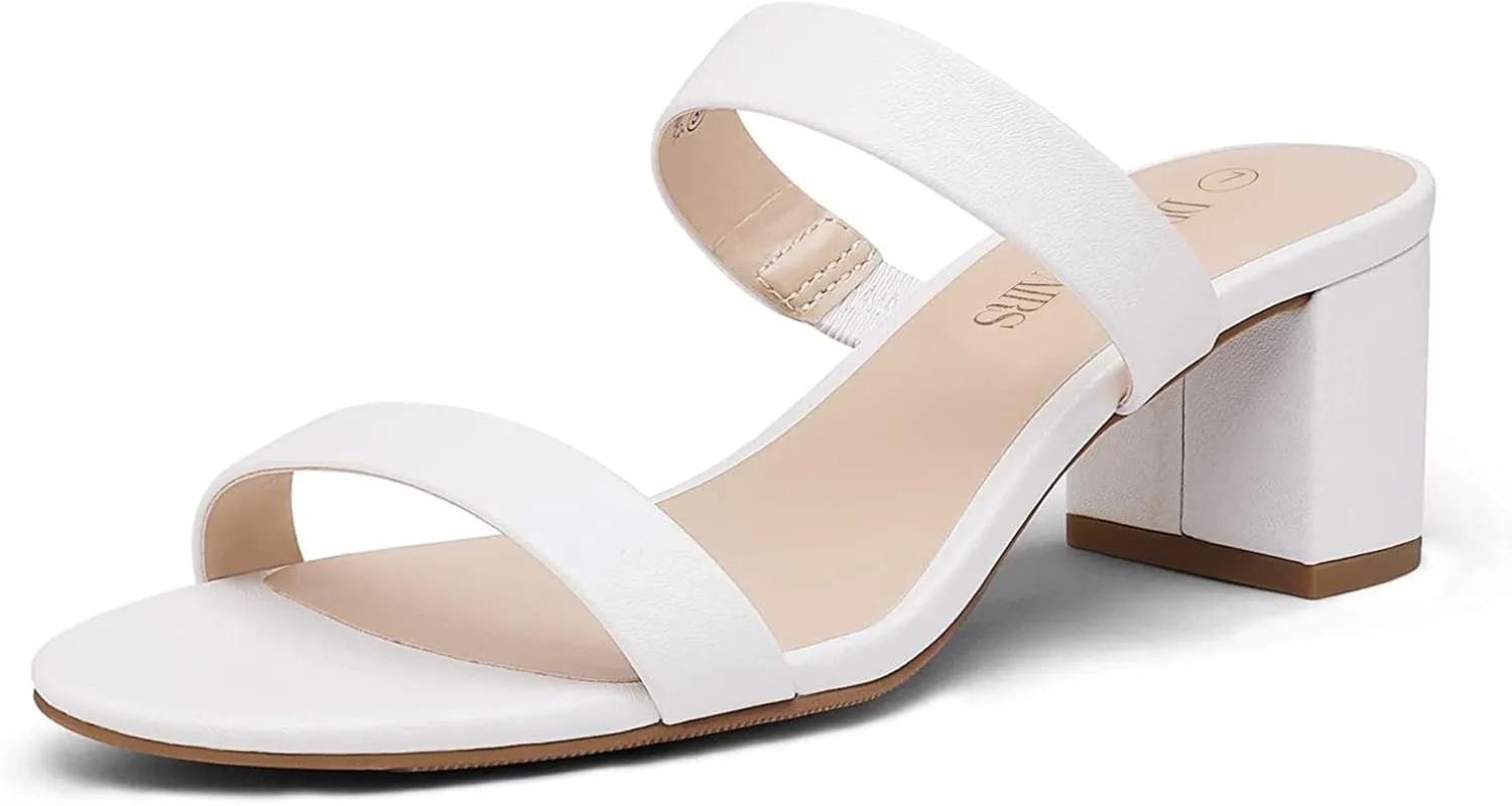 Women's White Two Strap Low Block Chunky Heel Sandals - Size 9.5