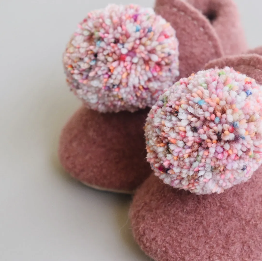 wool pompom shoes - dusty