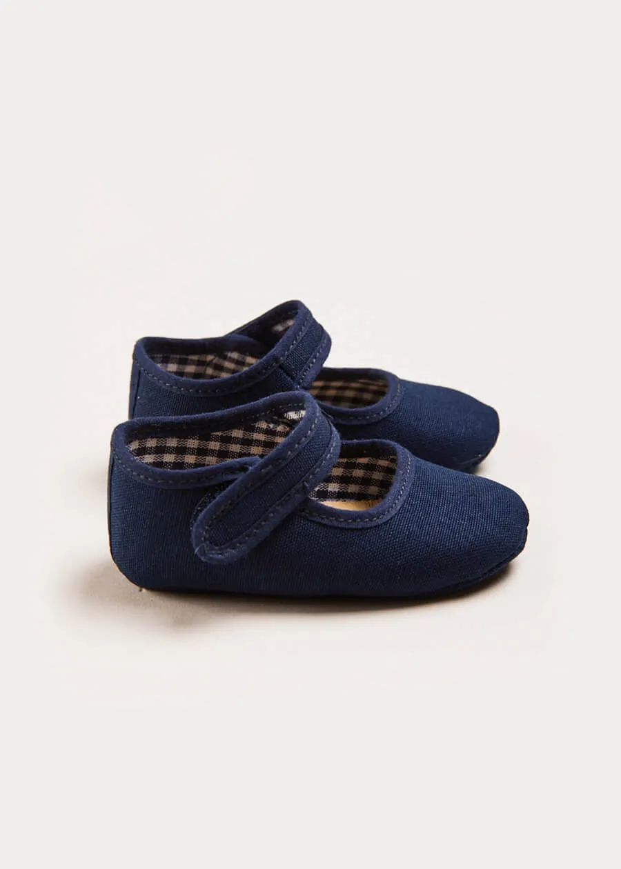 Woven Mary Jane Pram Shoes in Navy (17-20EU)