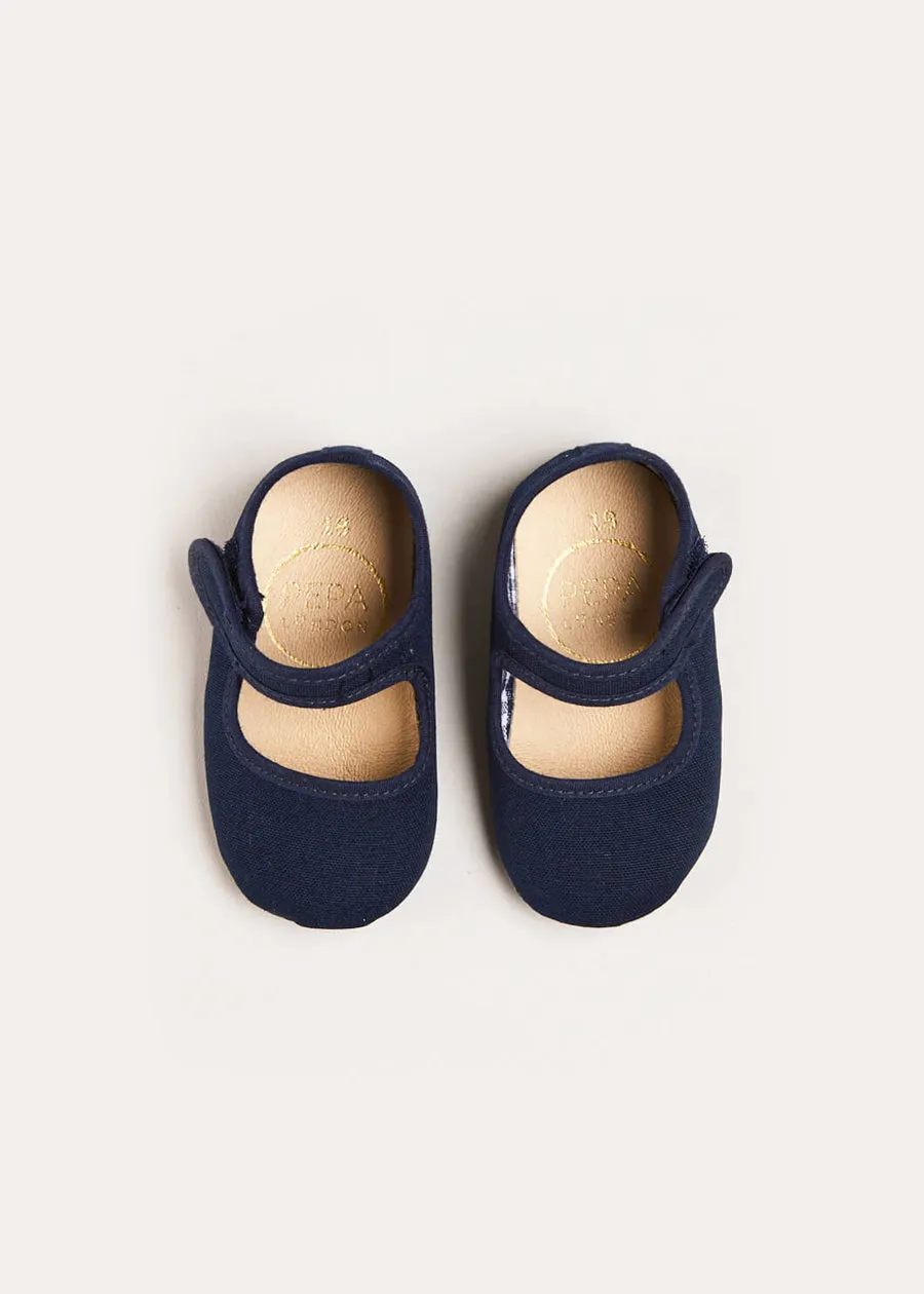 Woven Mary Jane Pram Shoes in Navy (17-20EU)