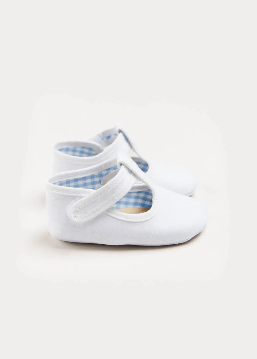 Woven T-Bar Pram Shoes in White (17-20EU)