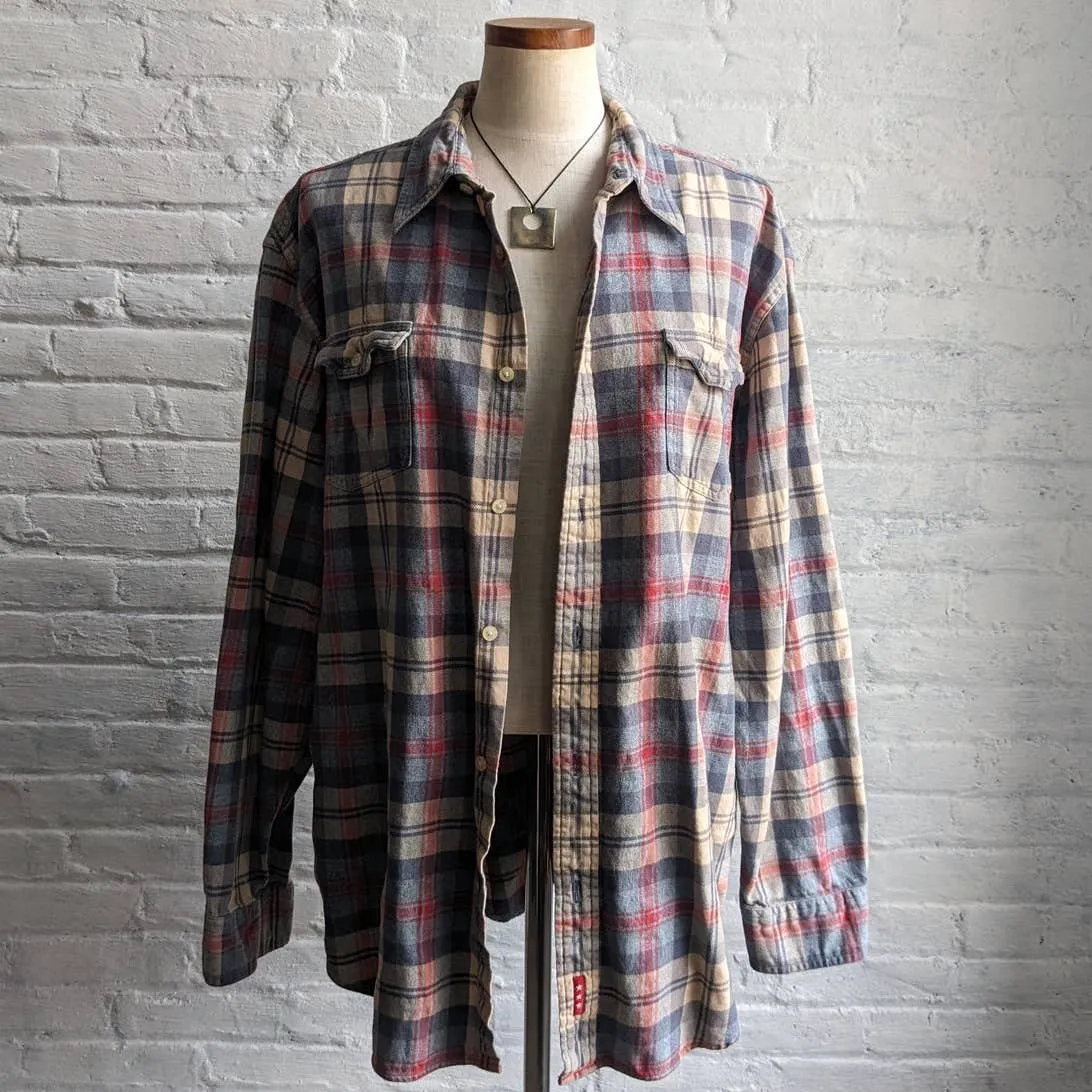 Y2K Boho Neutral Plaid Flannel Grunge Minimalist Boyfriend Oversize Skater Top