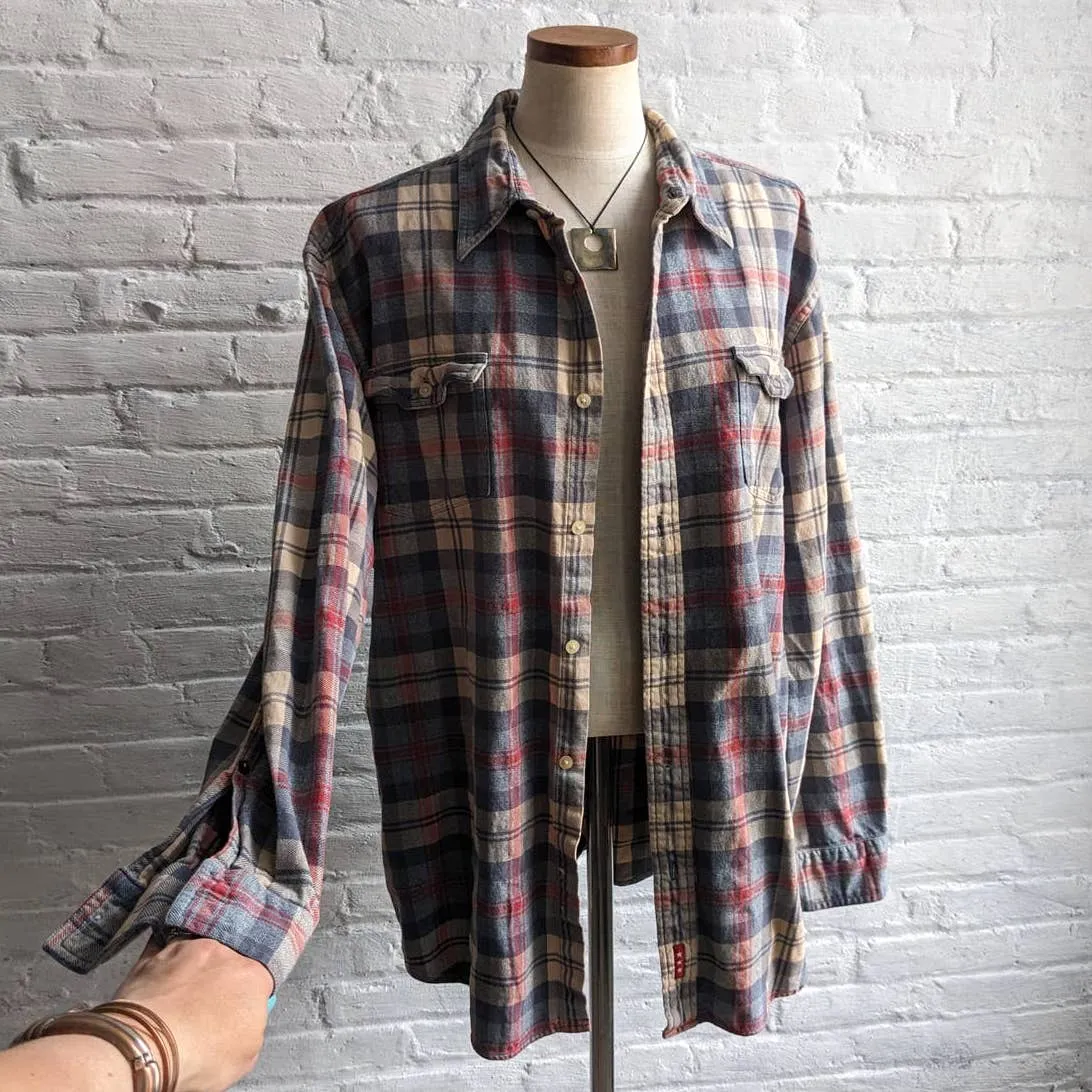 Y2K Boho Neutral Plaid Flannel Grunge Minimalist Boyfriend Oversize Skater Top