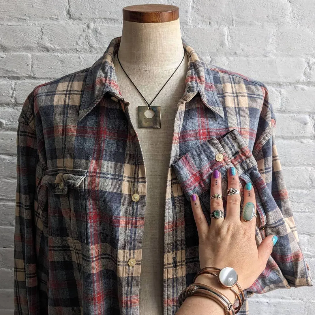 Y2K Boho Neutral Plaid Flannel Grunge Minimalist Boyfriend Oversize Skater Top