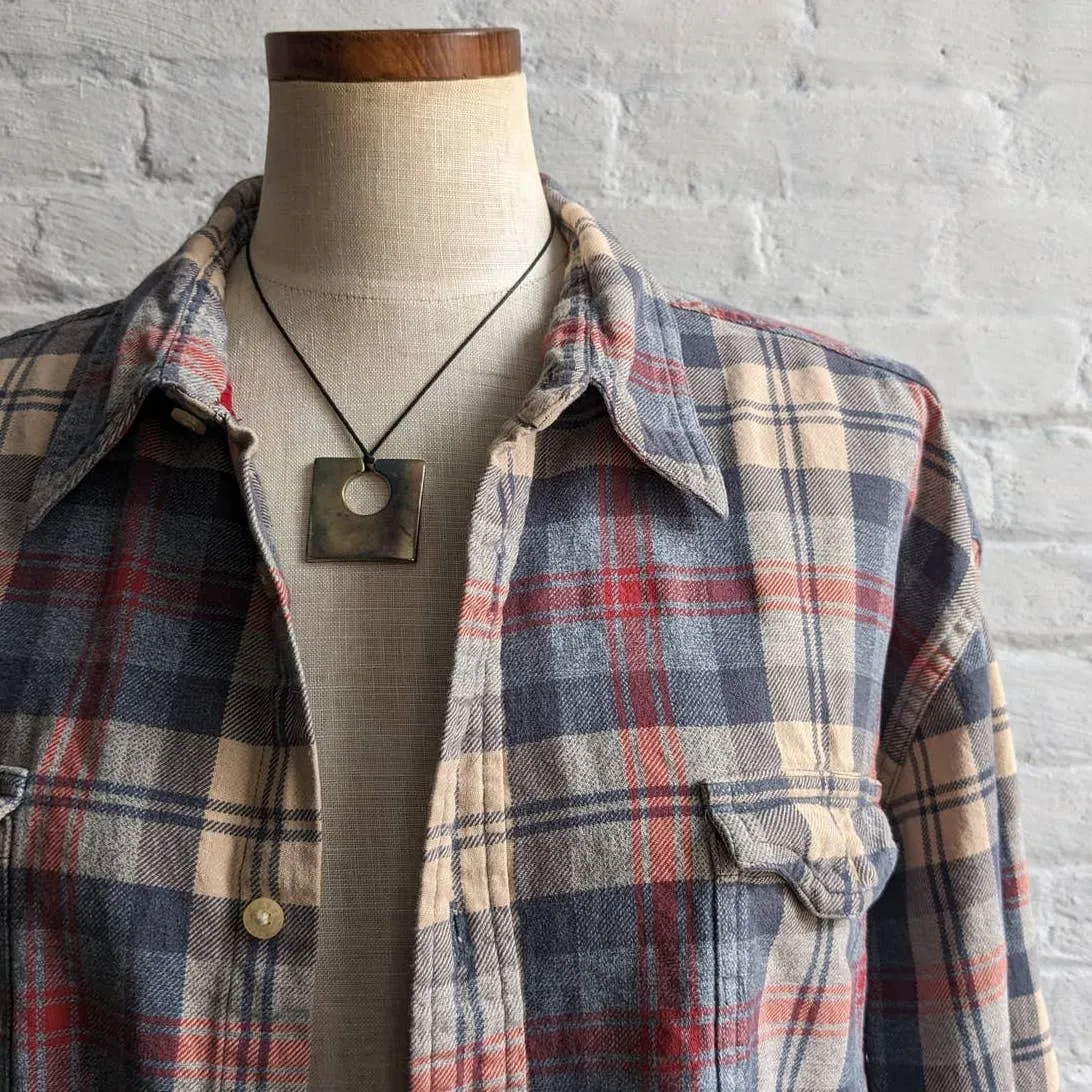 Y2K Boho Neutral Plaid Flannel Grunge Minimalist Boyfriend Oversize Skater Top