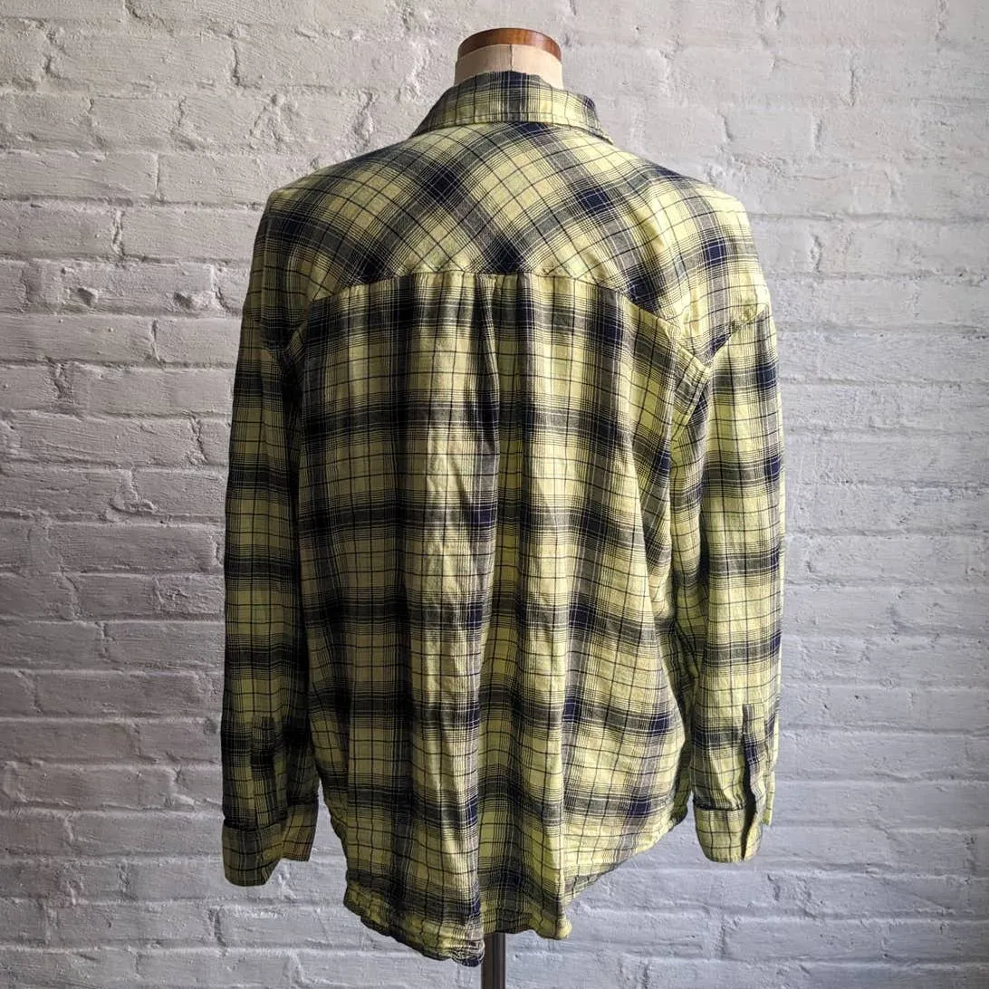 Y2K Retro Grunge Fairy Flannel Skater Boyfriend Oversize Muted Yellow Plaid Top