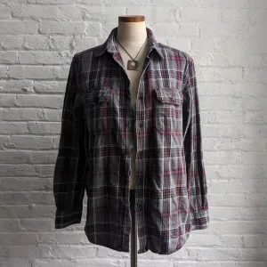 Y2K Vintage Oversize Plaid Dark Academia Grunge Muted Earth Tone Flannel Top