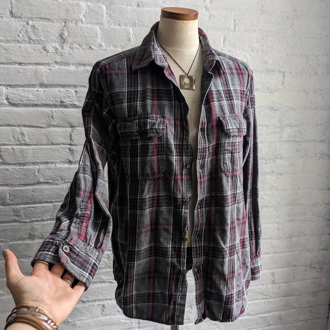 Y2K Vintage Oversize Plaid Dark Academia Grunge Muted Earth Tone Flannel Top