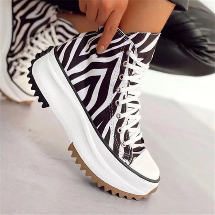 Zebra Pattern Canvas Women Sneakers