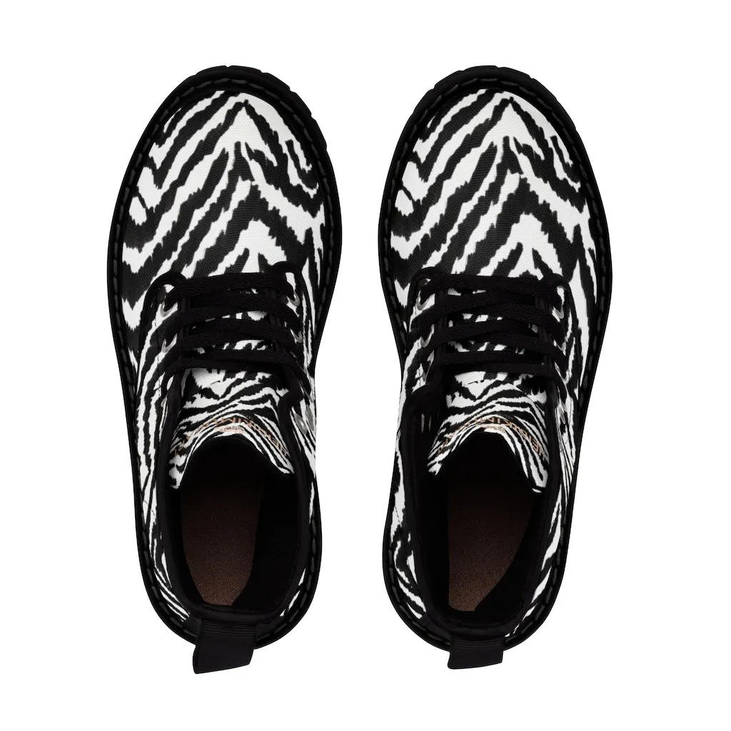 Zebra Striped Men's Boots, Zebra Animal Print Best Hiking Winter Boots Laced Up Shoes For Men