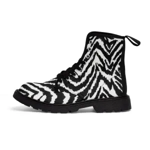 Zebra Striped Men's Boots, Zebra Animal Print Best Hiking Winter Boots Laced Up Shoes For Men