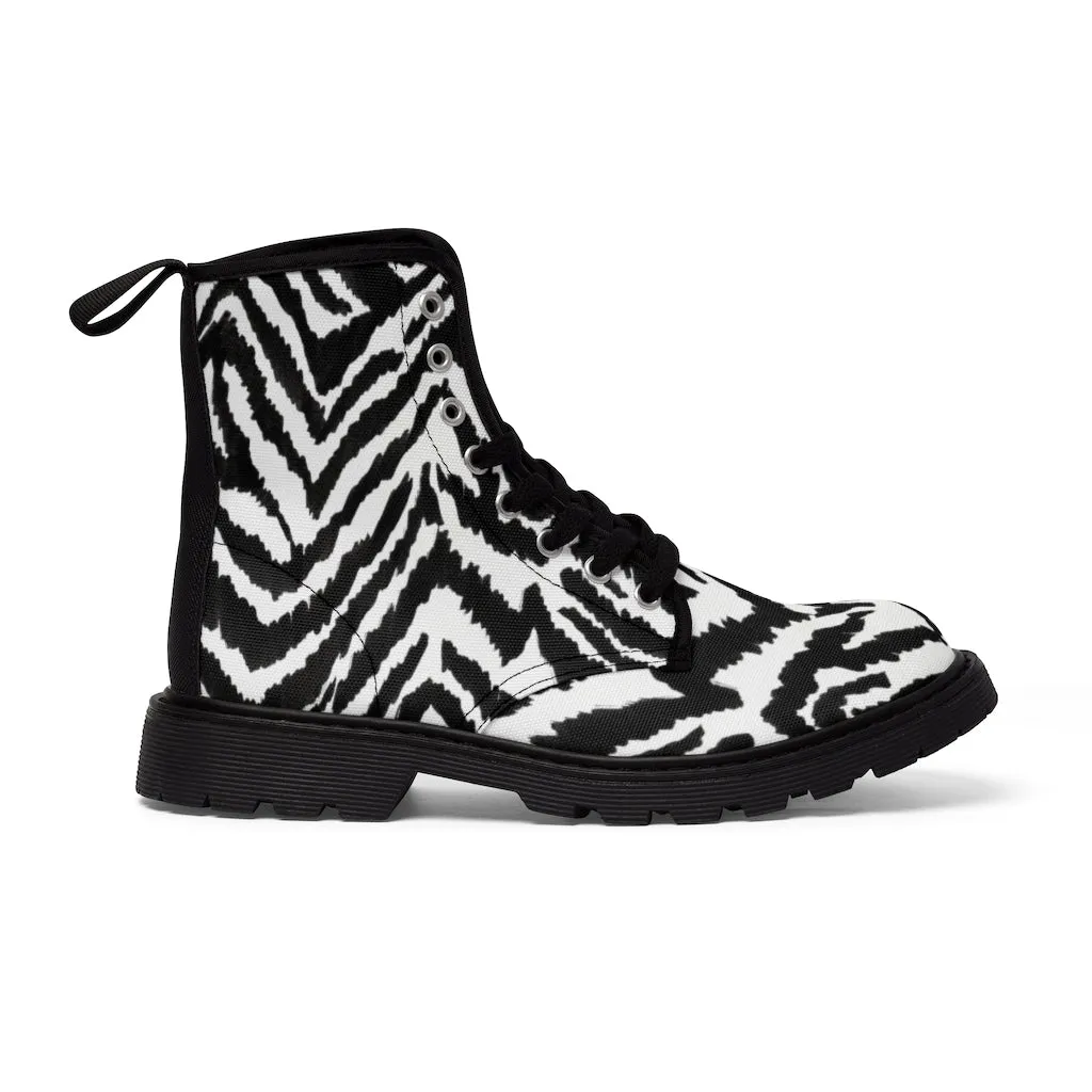 Zebra Striped Men's Boots, Zebra Animal Print Best Hiking Winter Boots Laced Up Shoes For Men