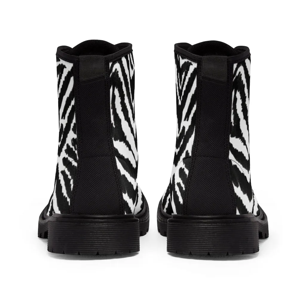 Zebra Striped Men's Boots, Zebra Animal Print Best Hiking Winter Boots Laced Up Shoes For Men